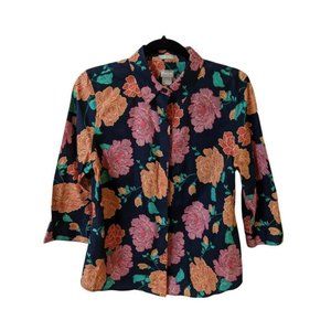 Chicos Womens Button Front Blouse Multicolor Floral 3/4 Sleeve No Iron Size 0 (4